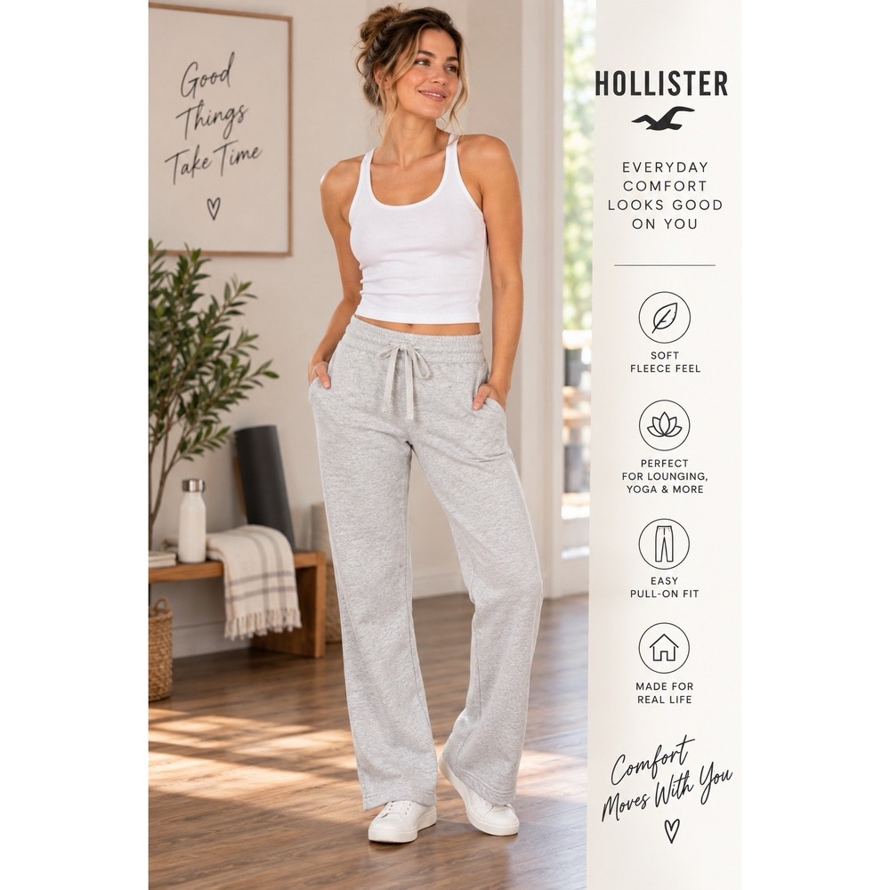 Hollister Women's Small Gray Fleece Sweatpants Straight Leg Drawstring